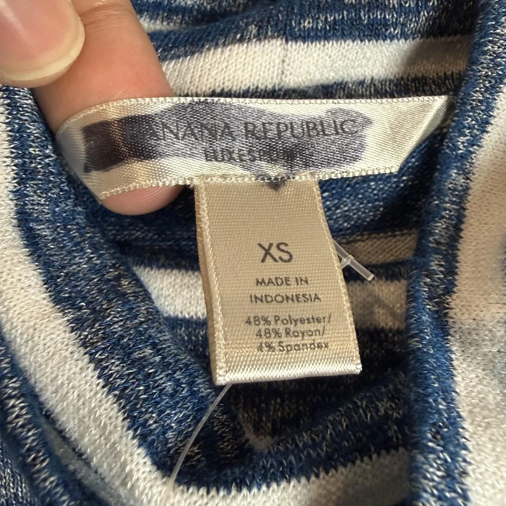 Banana Republic Sweater Womens XS Blue White Stripe Cowl Neck Knit Pullover
